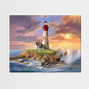 16x20 Lighthouse‎ Majestic Landscape Scene Watercolor Oil Painting